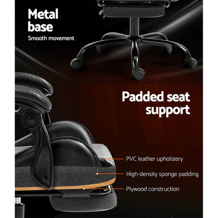 Artiss Gaming Office Chair Executive Computer Leather Chairs Footrest Grey.