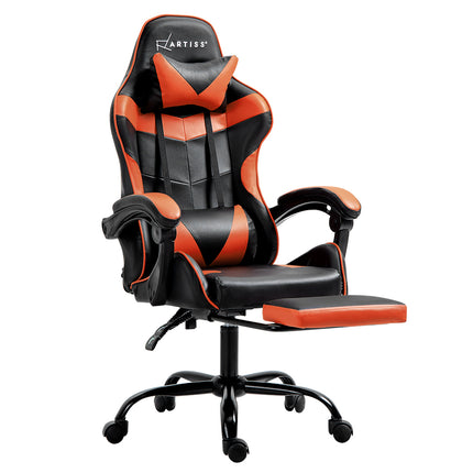 Artiss Gaming Office Chair Executive Computer Leather Chairs Footrest Orange.