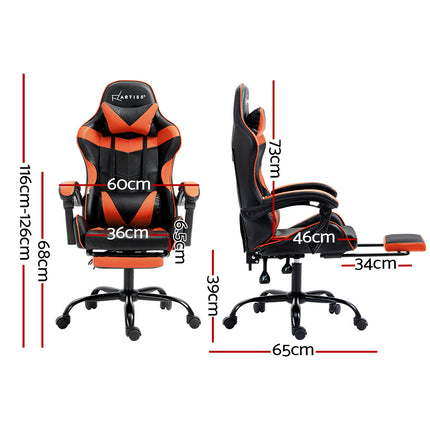 Artiss Gaming Office Chair Executive Computer Leather Chairs Footrest Orange.