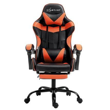 Artiss Gaming Office Chair Executive Computer Leather Chairs Footrest Orange.