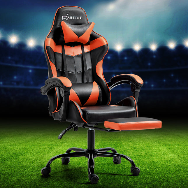 Artiss Gaming Office Chair Executive Computer Leather Chairs Footrest Orange.