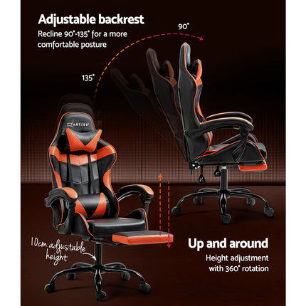 Artiss Gaming Office Chair Executive Computer Leather Chairs Footrest Orange.
