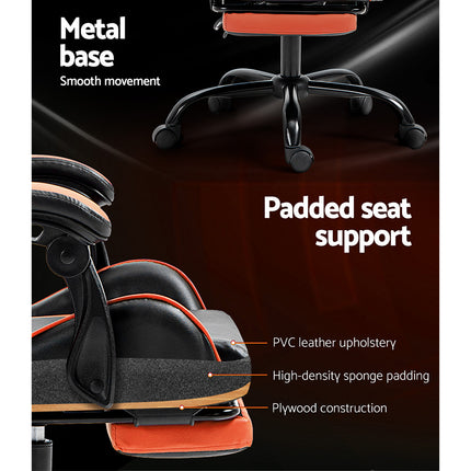 Artiss Gaming Office Chair Executive Computer Leather Chairs Footrest Orange.