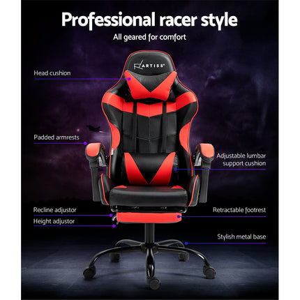 Artiss Gaming Office Chair Recliner Footrest Red.