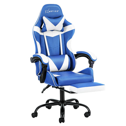 Artiss Gaming Office Chair Executive Computer Leather Chairs Footrest Blue White.