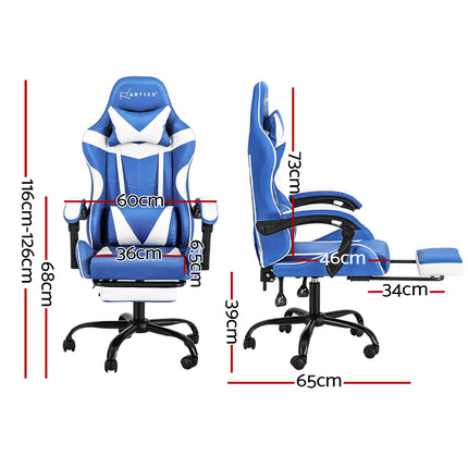 Artiss Gaming Office Chair Executive Computer Leather Chairs Footrest Blue White.