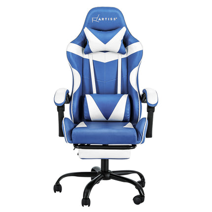 Artiss Gaming Office Chair Executive Computer Leather Chairs Footrest Blue White.