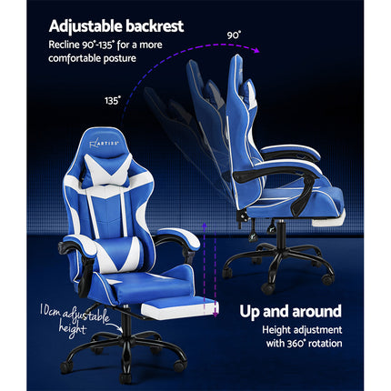 Artiss Gaming Office Chair Executive Computer Leather Chairs Footrest Blue White.