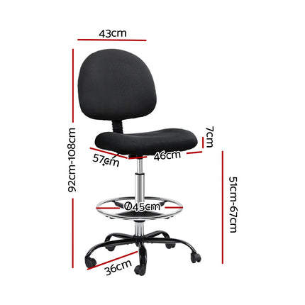 Artiss Office Chair Drafting Stool Fabric Chairs Black.