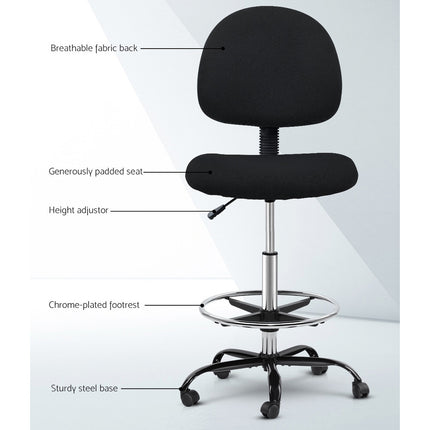 Artiss Office Chair Drafting Stool Fabric Chairs Black.