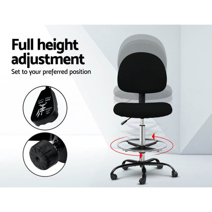 Artiss Office Chair Drafting Stool Fabric Chairs Black.