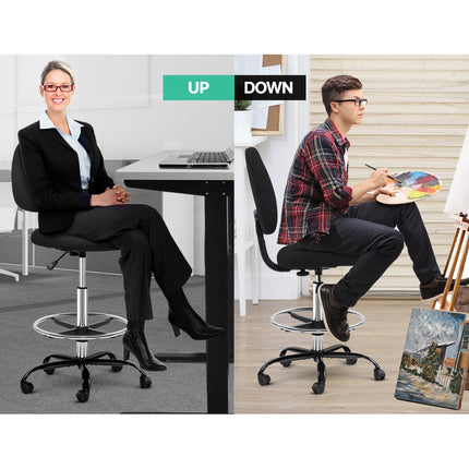 Artiss Office Chair Drafting Stool Fabric Chairs Black.