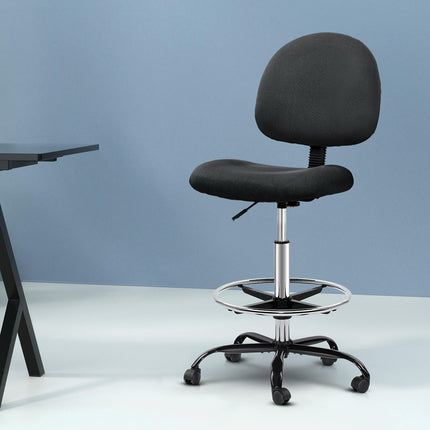 Artiss Office Chair Drafting Stool Fabric Chairs Black.
