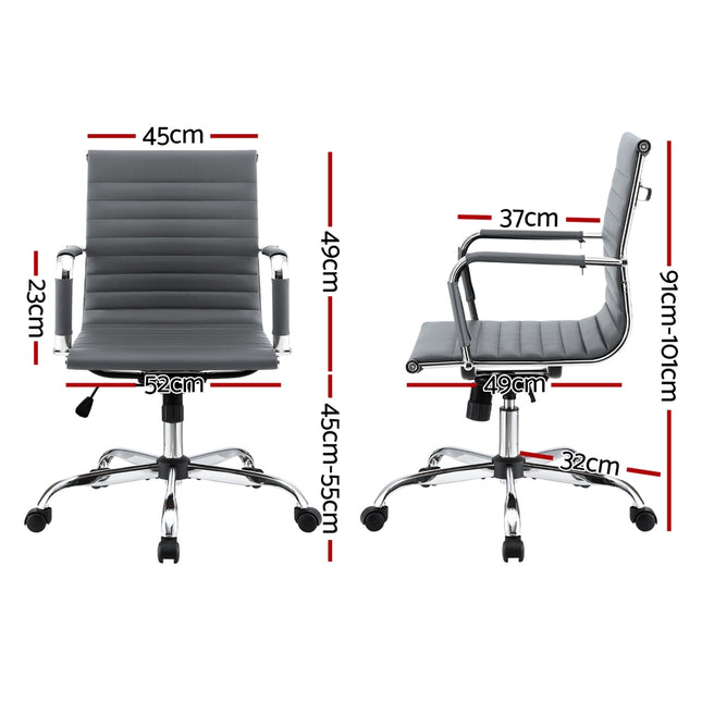 Artiss Office Chair Conference Chairs PU Leather Mid Back Grey.