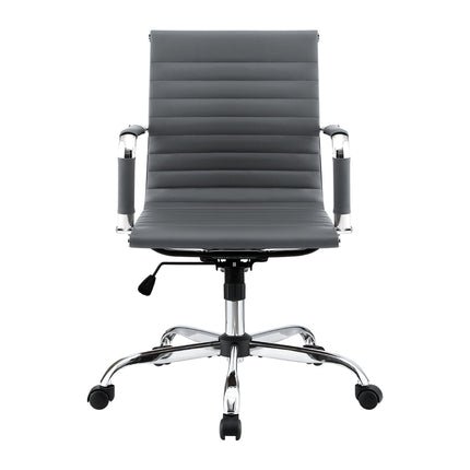 Artiss Office Chair Conference Chairs PU Leather Mid Back Grey.