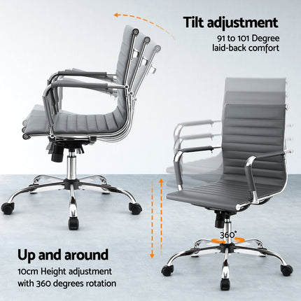 Artiss Office Chair Conference Chairs PU Leather Mid Back Grey.
