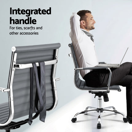 Artiss Office Chair Conference Chairs PU Leather Mid Back Grey.