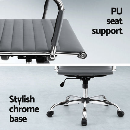 Artiss Office Chair Conference Chairs PU Leather Mid Back Grey.