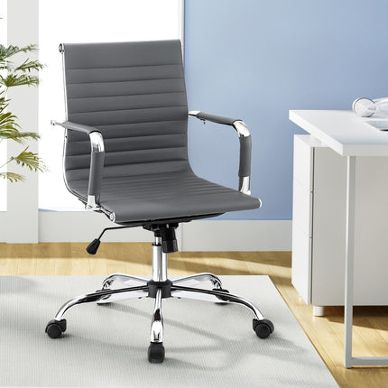 Artiss Office Chair Conference Chairs PU Leather Mid Back Grey.