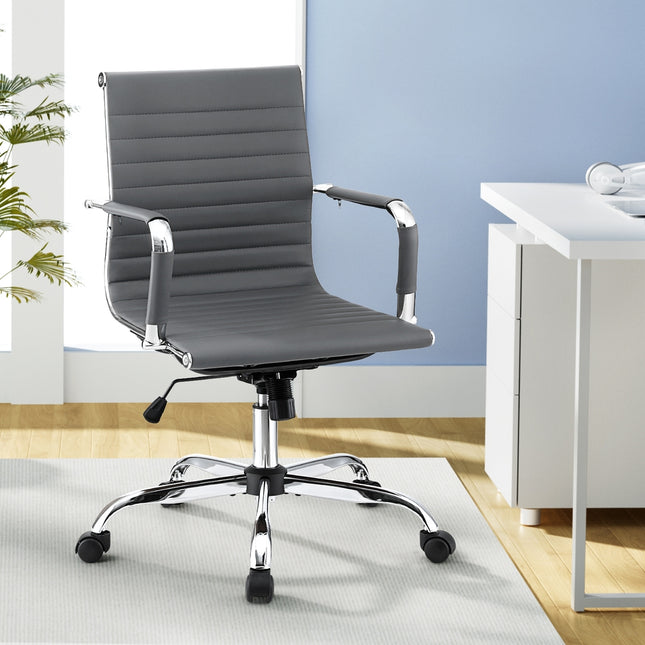 Artiss Office Chair Conference Chairs PU Leather Mid Back Grey.