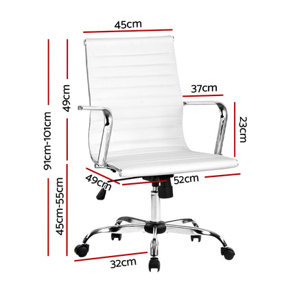 Artiss Office Chair Conference Chairs PU Leather Mid Back White.