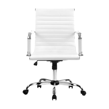 Artiss Office Chair Conference Chairs PU Leather Mid Back White.