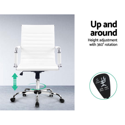 Artiss Office Chair Conference Chairs PU Leather Mid Back White.