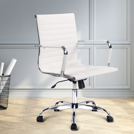 Artiss Office Chair Conference Chairs PU Leather Mid Back White.