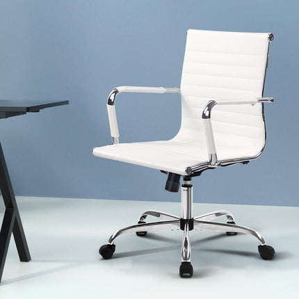Artiss Office Chair Conference Chairs PU Leather Mid Back White.