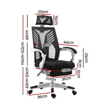 Artiss Mesh Office Chair Recliner Black White.