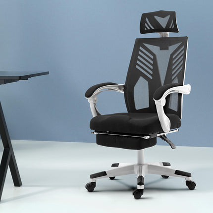 Artiss Mesh Office Chair Recliner Black White.