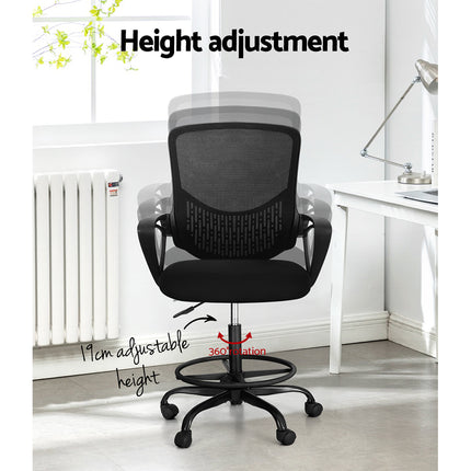 Artiss Office Chair Drafting Stool Computer Standing Desk Mesh Chairs Black.