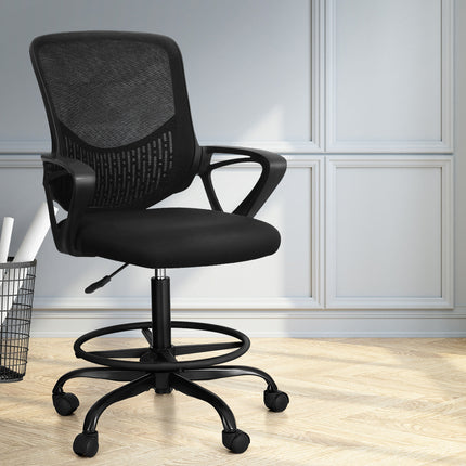 Artiss Office Chair Drafting Stool Computer Standing Desk Mesh Chairs Black.