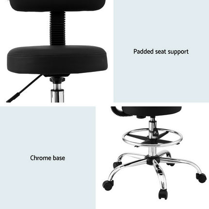 Artiss Office Chair Drafting Computer Standing Desk Chairs Ergonomic PU Black.