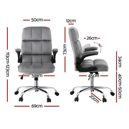 Artiss Office Chair Velvet Seat Racing Gaming Computer Desk Chairs Armrest Grey.