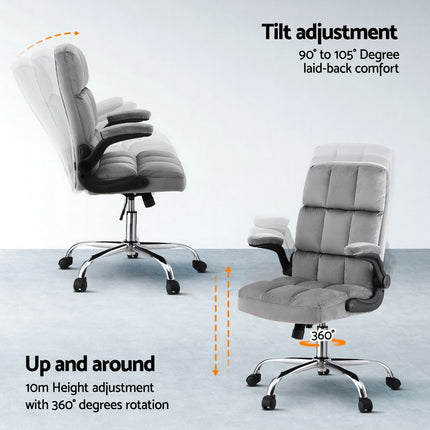 Artiss Office Chair Velvet Seat Racing Gaming Computer Desk Chairs Armrest Grey.