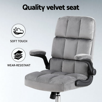 Artiss Office Chair Velvet Seat Racing Gaming Computer Desk Chairs Armrest Grey.
