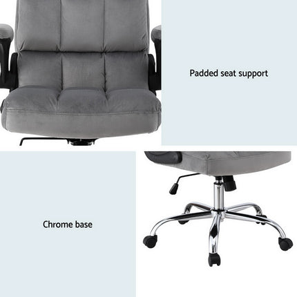 Artiss Office Chair Velvet Seat Racing Gaming Computer Desk Chairs Armrest Grey.