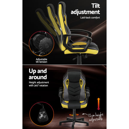 Artiss Gaming Office Chair Computer Executive Racing Chairs High Back Yellow.