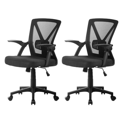 Artiss 2x Mesh Office Chair Mid Back Black.