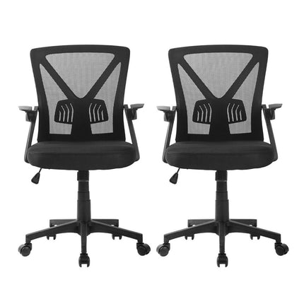 Artiss 2x Mesh Office Chair Mid Back Black.