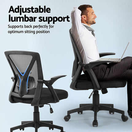 Artiss 2x Mesh Office Chair Mid Back Black.