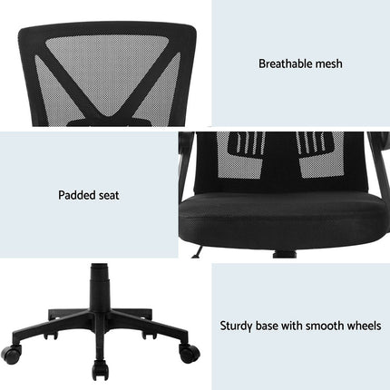 Artiss 2x Mesh Office Chair Mid Back Black.