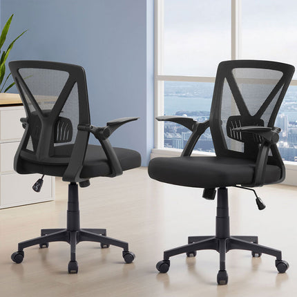 Artiss 2x Mesh Office Chair Mid Back Black.