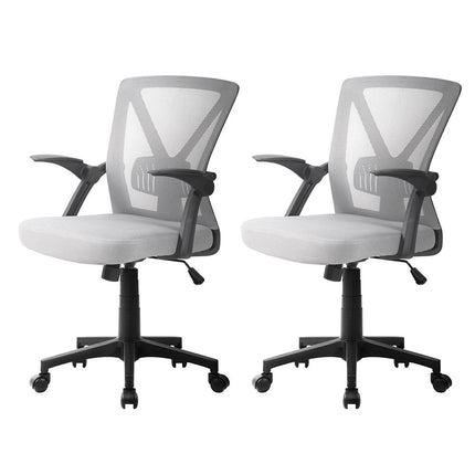 Artiss 2x Mesh Office Chair Mid Back Grey.