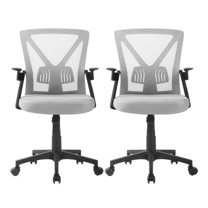 Artiss 2x Mesh Office Chair Mid Back Grey.