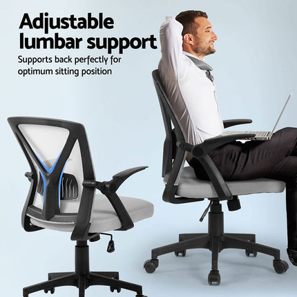 Artiss 2x Mesh Office Chair Mid Back Grey.