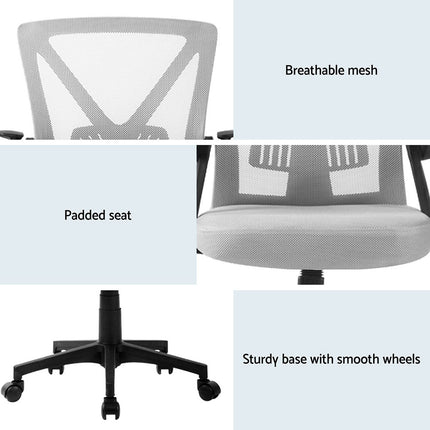 Artiss 2x Mesh Office Chair Mid Back Grey.