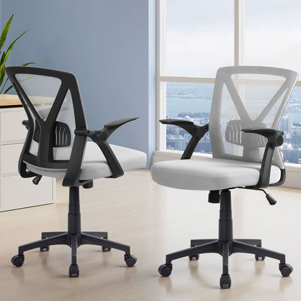 Artiss 2x Mesh Office Chair Mid Back Grey.