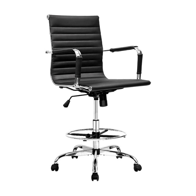 Artiss Office Chair Drafting Stool Leather Chairs Black.